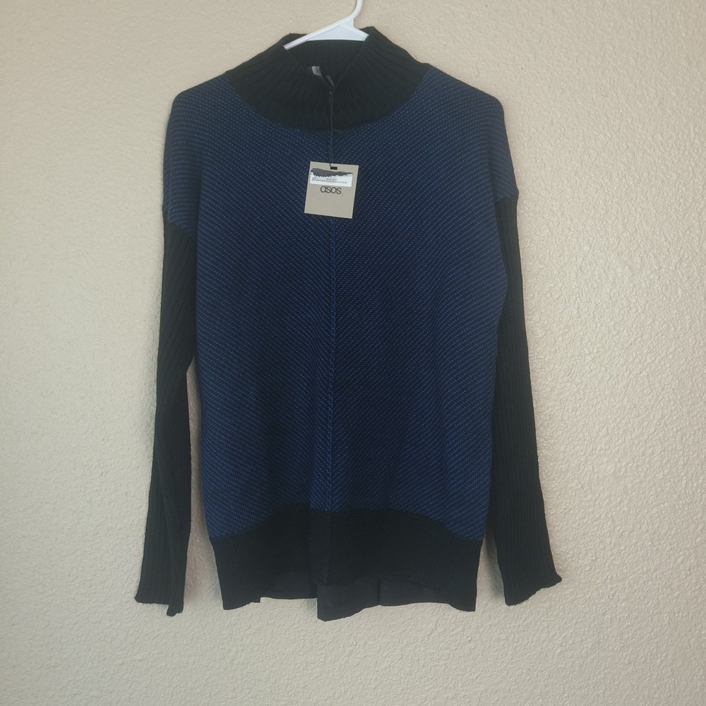 NWT Asos Women's Sweater Blue/Black Long Sleeve Golf Style Oversized Size S/XS W
